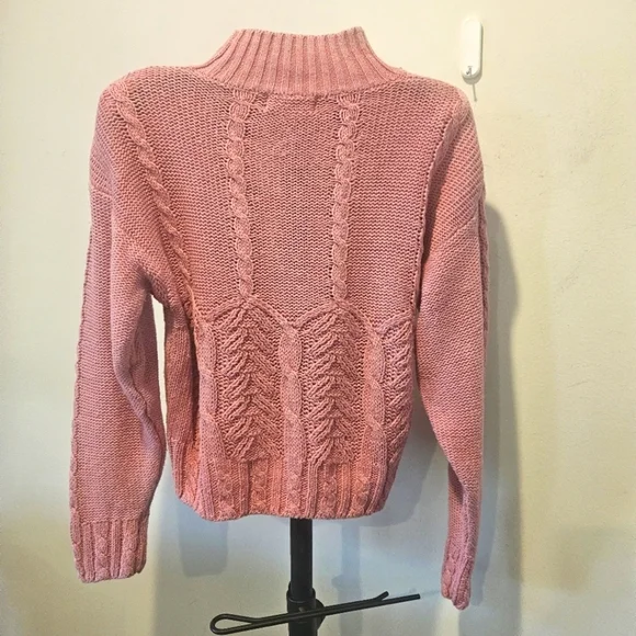 IDIOMS VINTAGE 80s WOMEN'S PINK CHUNKY CABLE KNIT TURTLENECK SWEATER SIZE MEDIUM - Picture 6 of 9